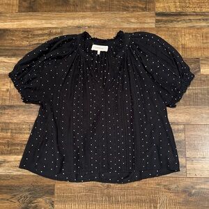 THE GREAT. Black and White Polka Dot Blouse